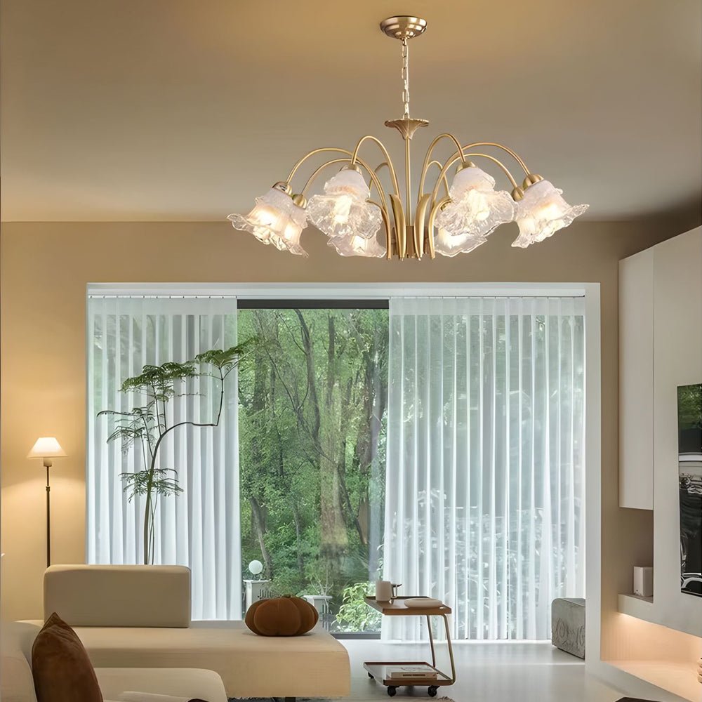 6/8 - Light Glass Lily Chandelier French Pastoral Gold Fixture