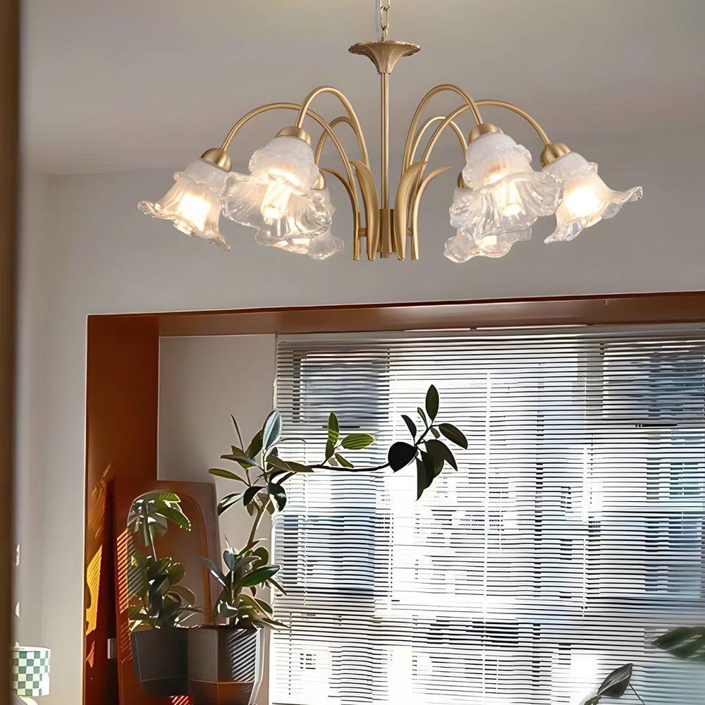6/8 - Light Glass Lily Chandelier French Pastoral Gold Fixture