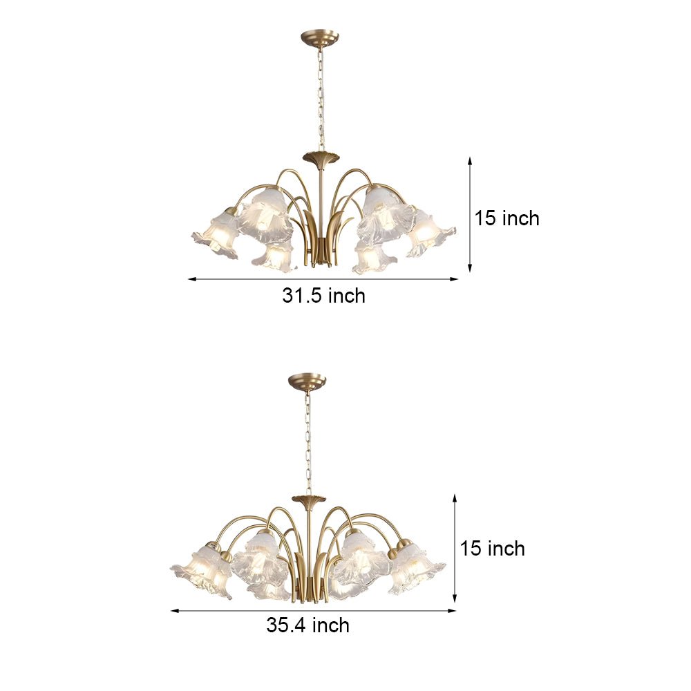 6/8 - Light Glass Lily Chandelier French Pastoral Gold Fixture