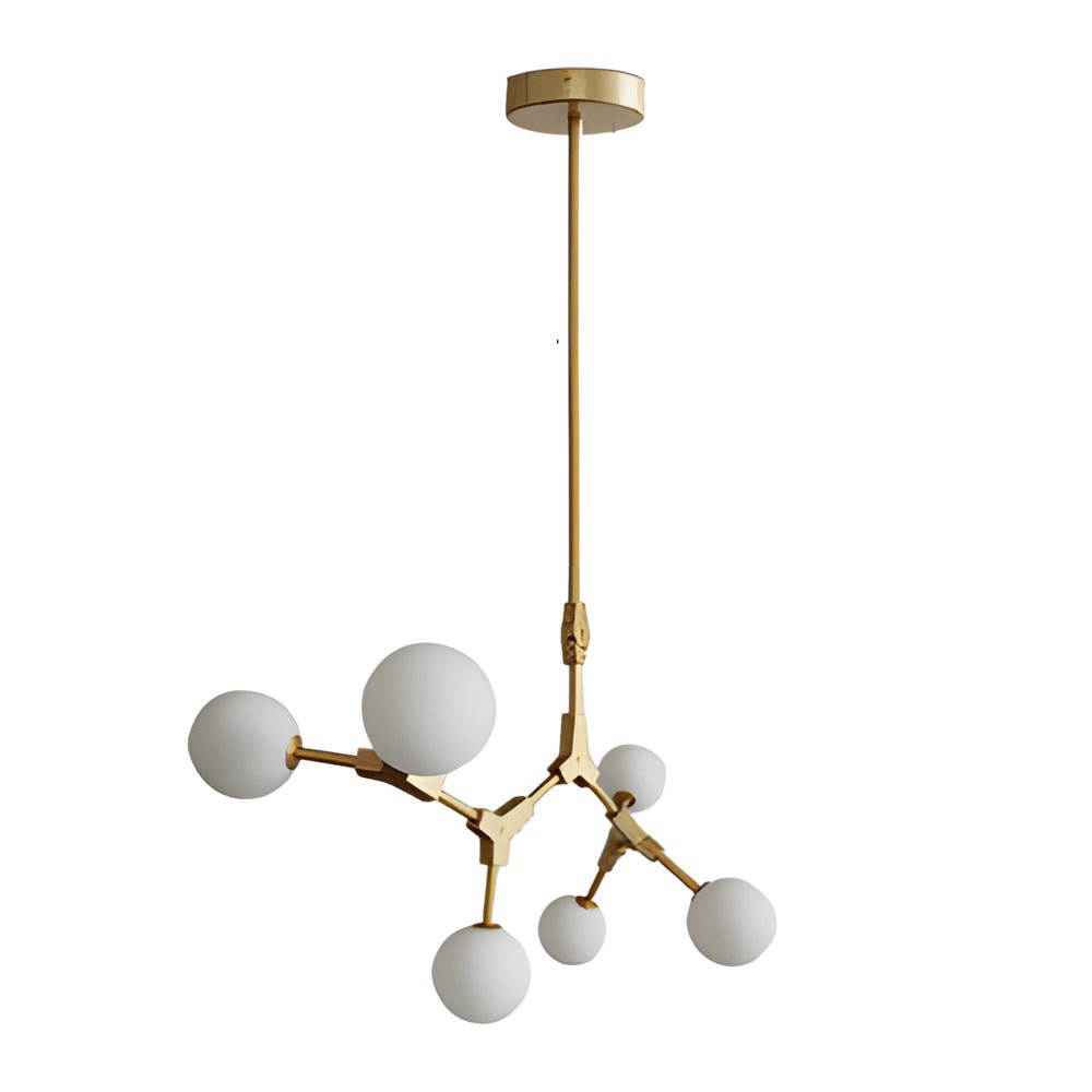 6/8 - Light Gold Molecule Chandelier with White Glass Shades