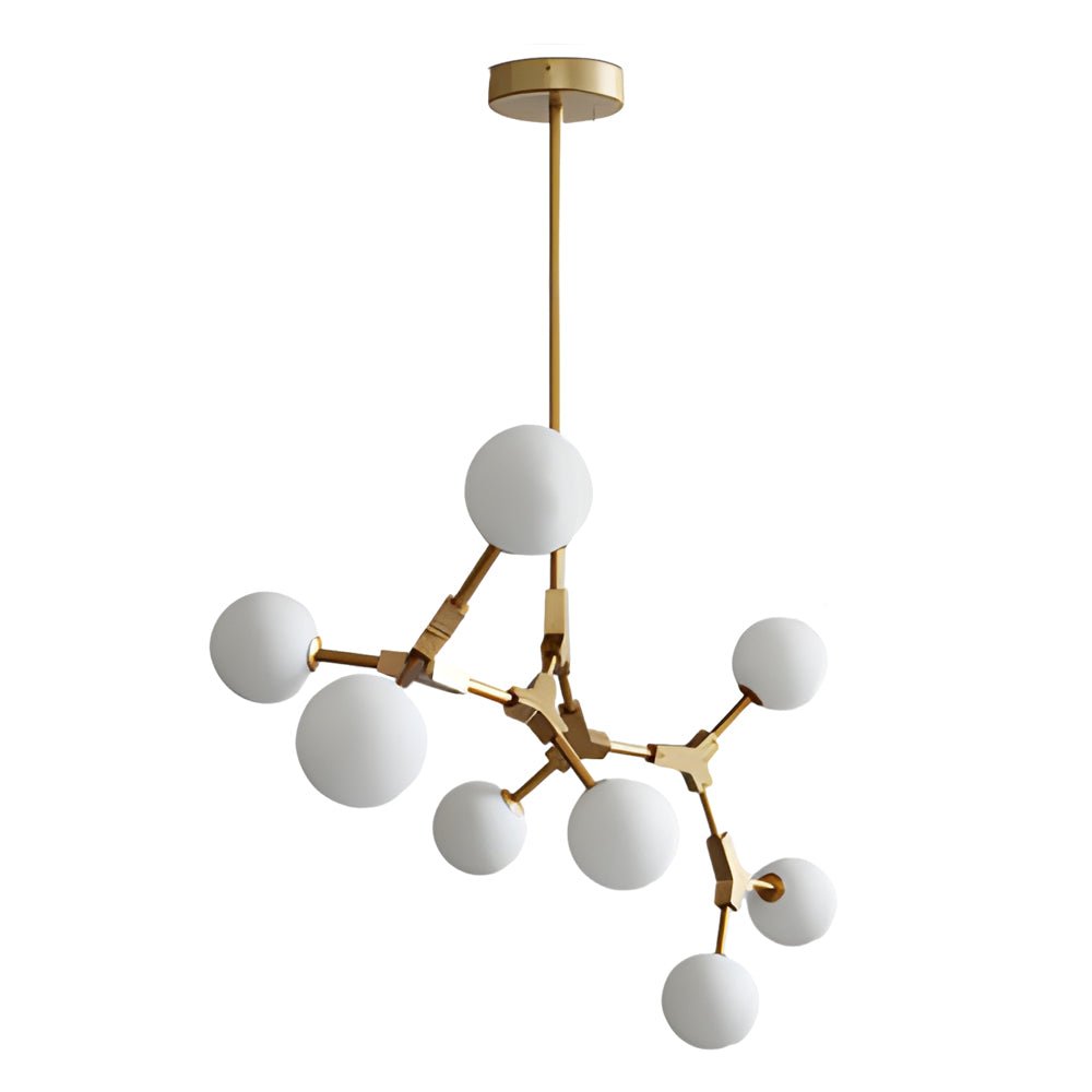 6/8 - Light Gold Molecule Chandelier with White Glass Shades