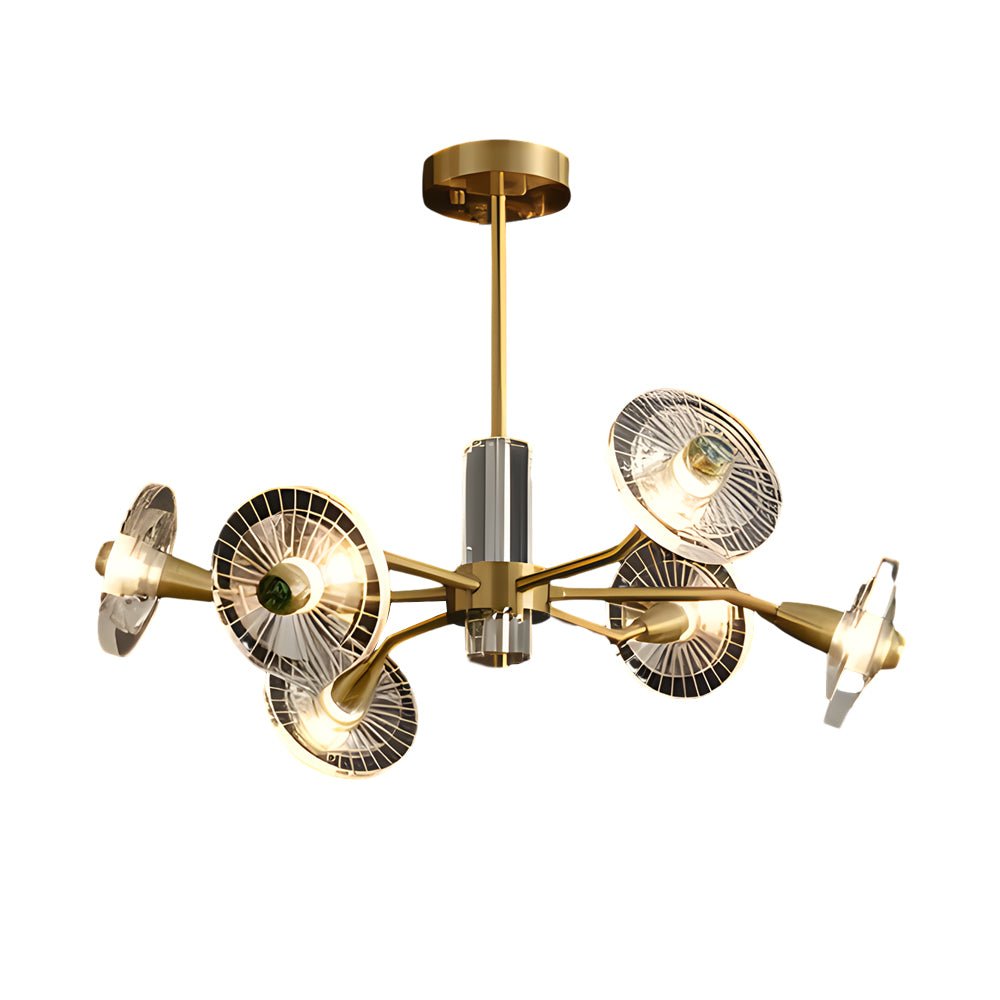 6/8 Lights Flowers Crystal 3 Step Dimming Copper Post - Modern Chandelier