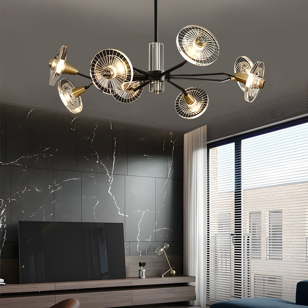 6/8 Lights Flowers Crystal 3 Step Dimming Copper Post - Modern Chandelier