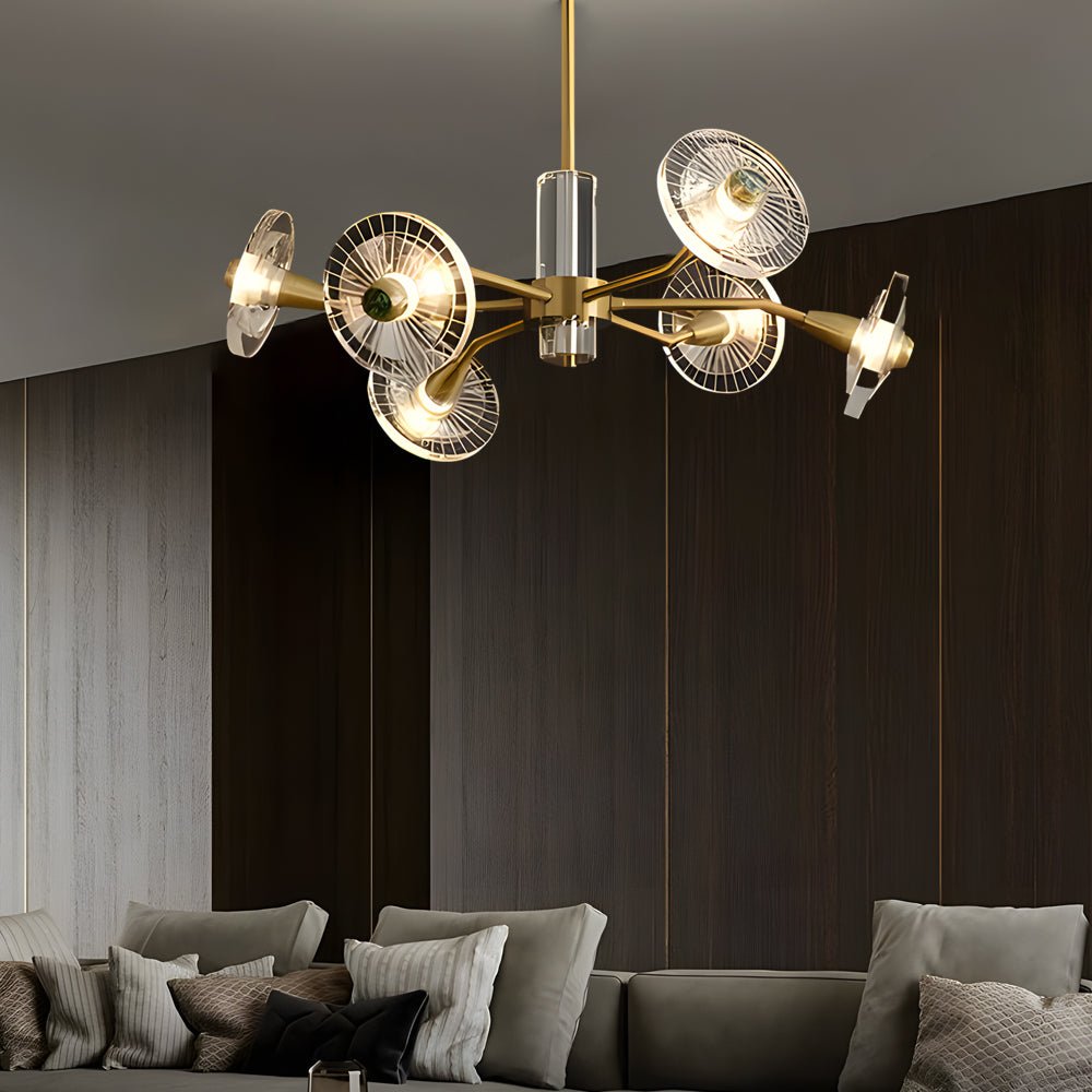 6/8 Lights Flowers Crystal 3 Step Dimming Copper Post - Modern Chandelier