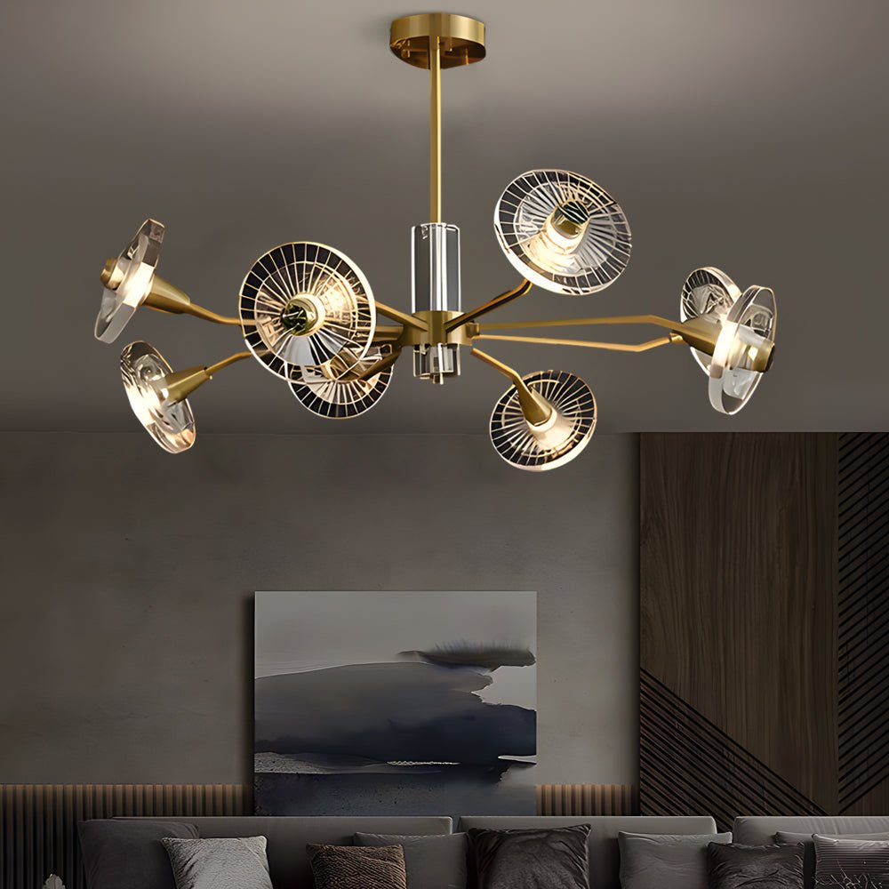 6/8 Lights Flowers Crystal 3 Step Dimming Copper Post - Modern Chandelier