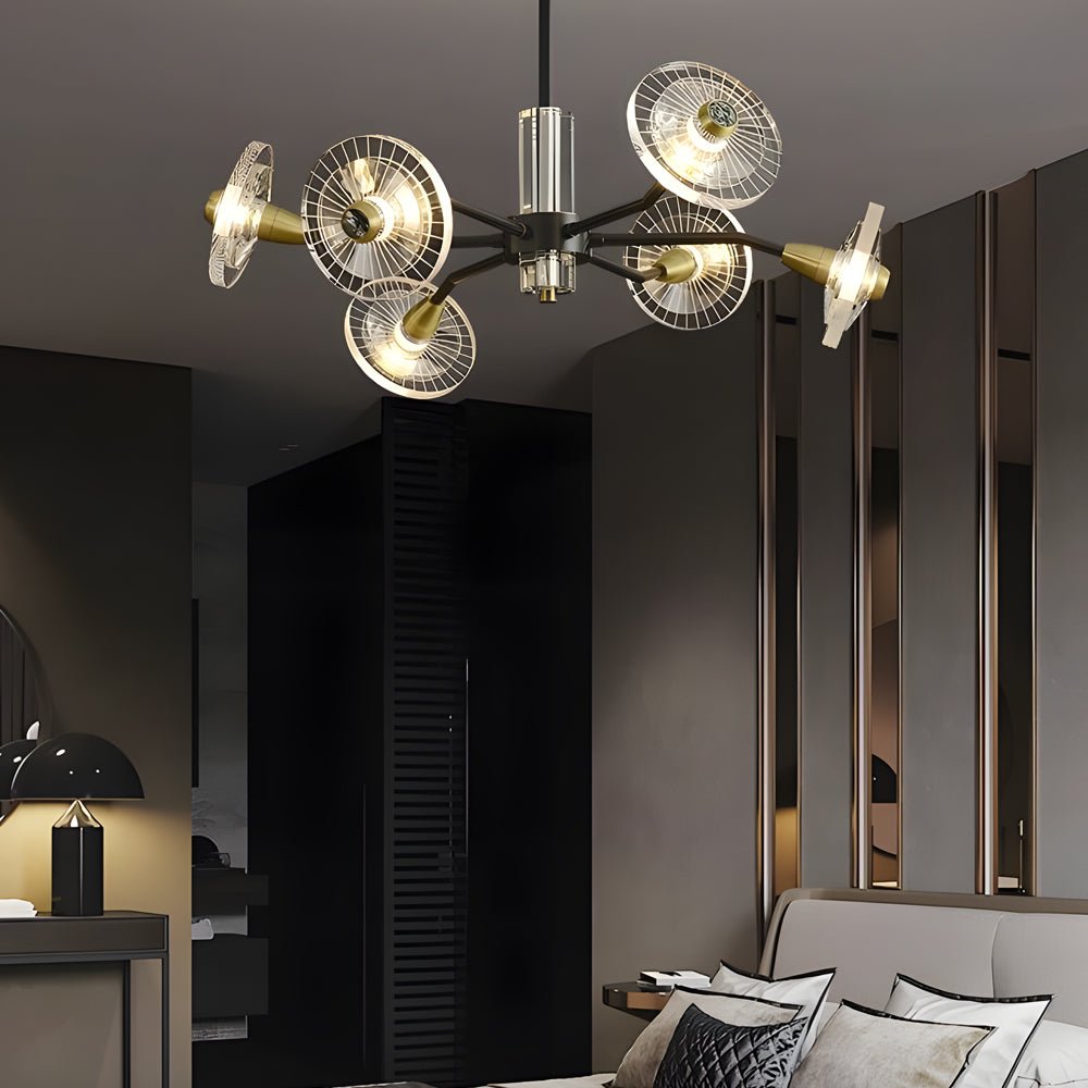 6/8 Lights Flowers Crystal 3 Step Dimming Copper Post - Modern Chandelier