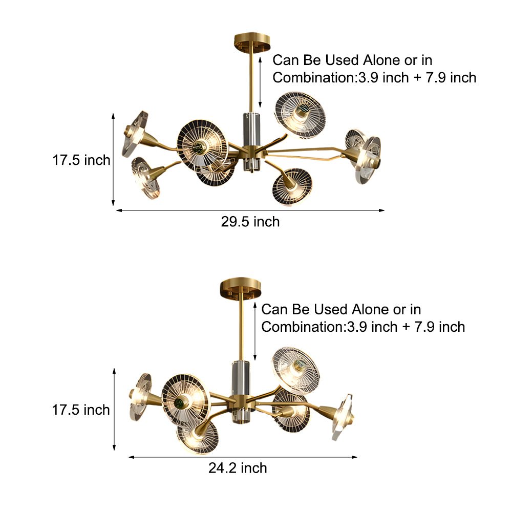 6/8 Lights Flowers Crystal 3 Step Dimming Copper Post - Modern Chandelier