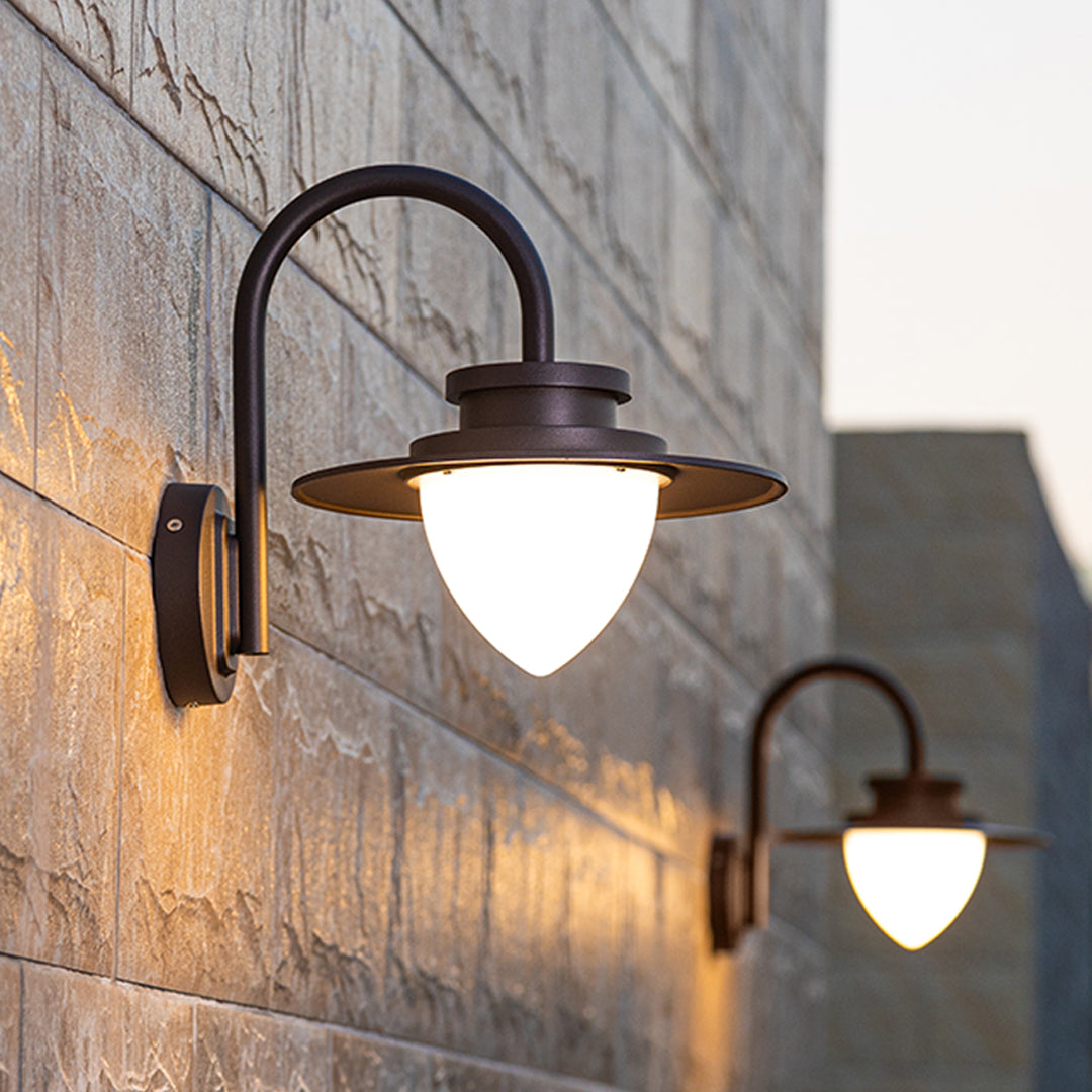 Technical specification diagram showing dimensions and measurements for outdoor light fixture