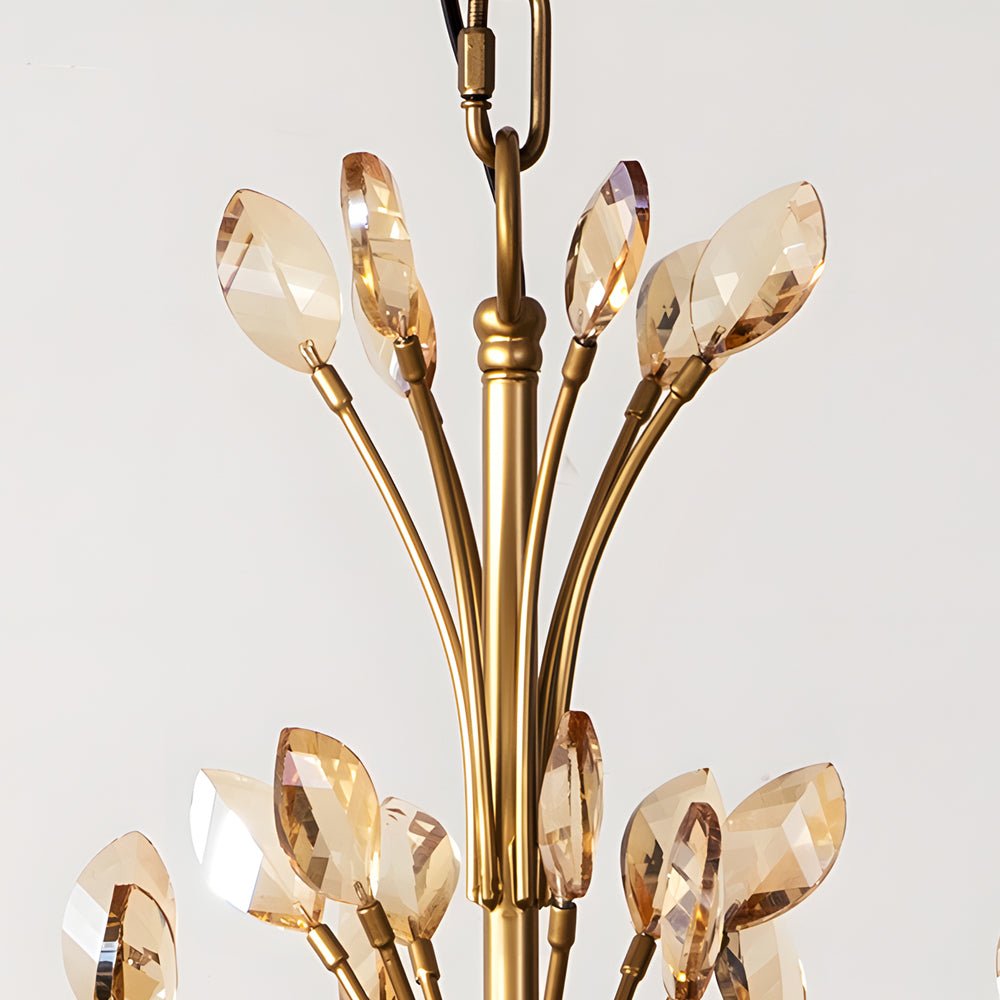 6/9 - Light Brass Branch Candle Vintage Chandelier with Crystal Accents
