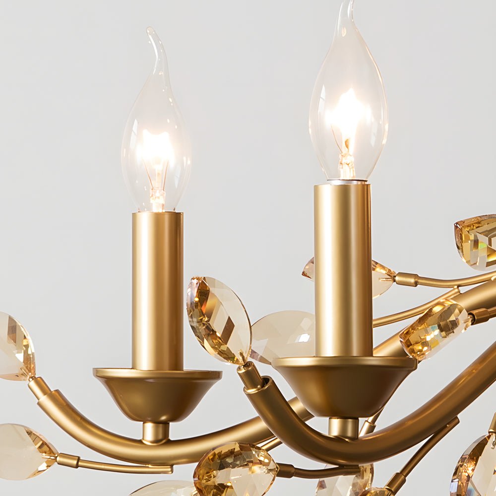 6/9 - Light Brass Branch Candle Vintage Chandelier with Crystal Accents