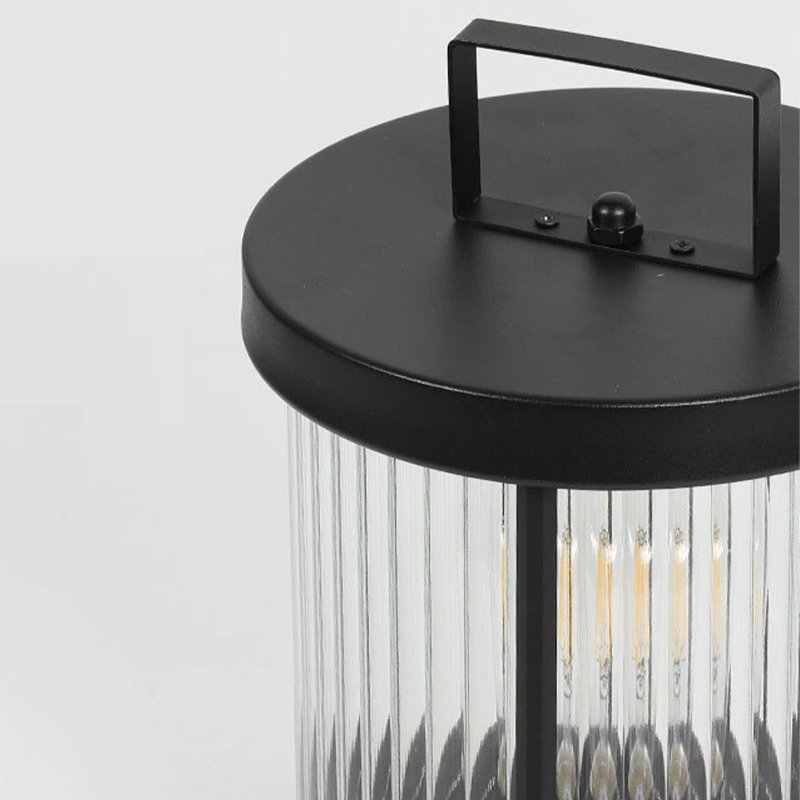 Striped Glass Cylindrical Waterproof Portable Solar Outdoor Lanterns - Dazuma