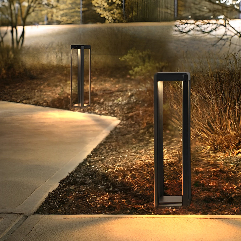 Square Minimalist Waterproof Stainless Steel Black Solar Pathway Lights