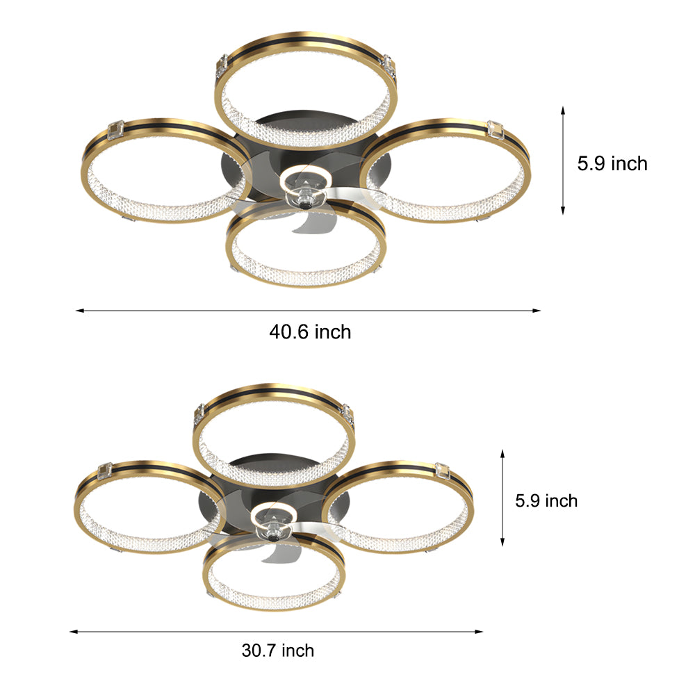 4 Rings Creative Mute Three Step Dimming LED Silent Modern Ceiling Fans