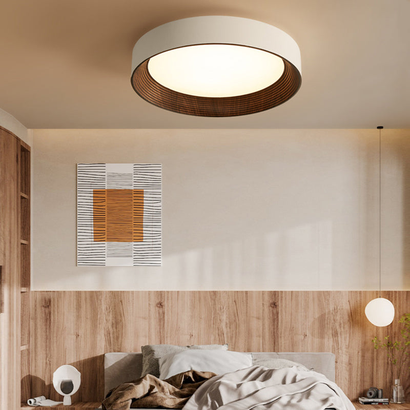 Round Iron Three Step Dimming Modern Wood Texture LED Ceiling Lights Fixture