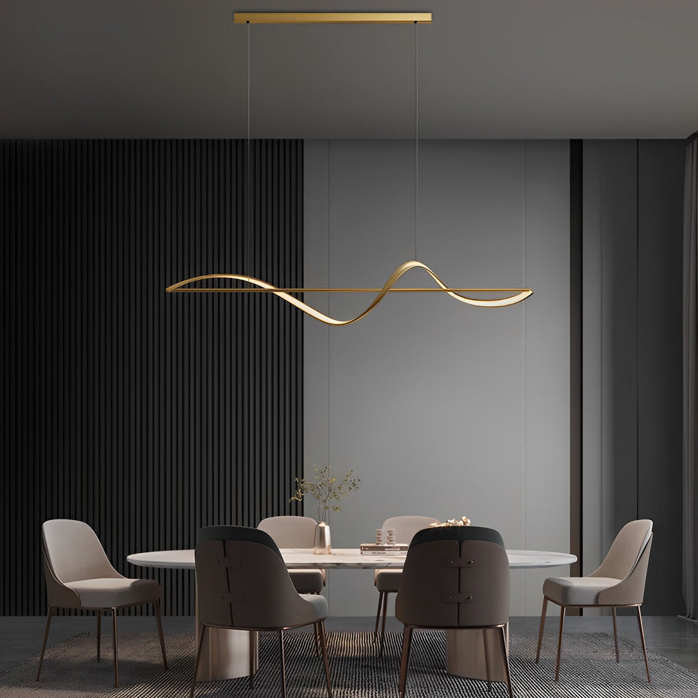 Minimalist Strip Waves Creative LED Copper Modern Dining Room Chandelier