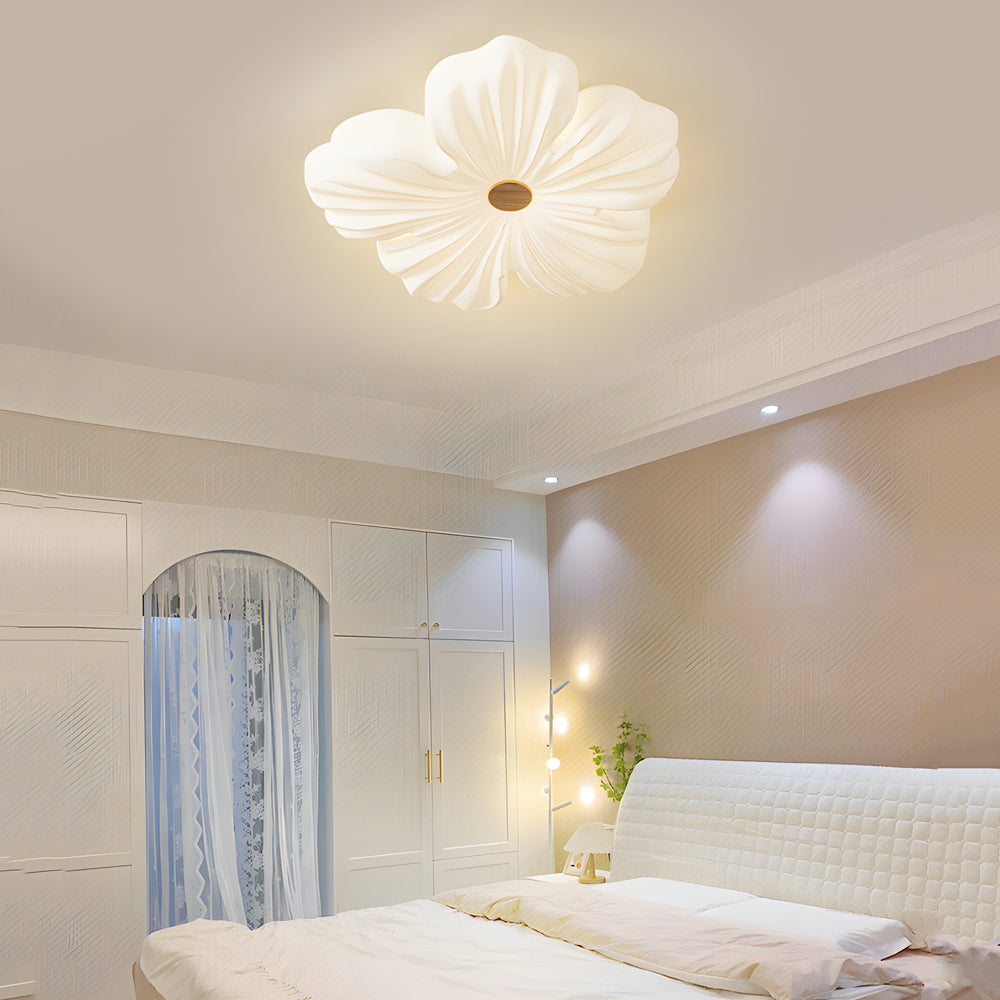 Nordic White Acrylic Flower Bedroom Ceiling Lamp - LED 3-Step Dimming