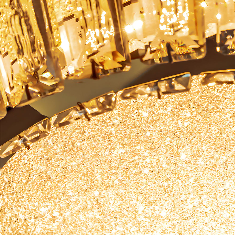 Quicksand Drum Crystal Chandelier Flush Mount Titanium Gold Ceiling Light