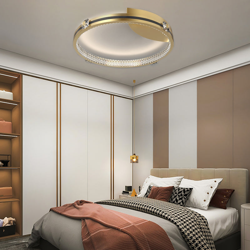 Round Ring Three Step Dimming Crystal Modern Ceiling Lights with Spotlights