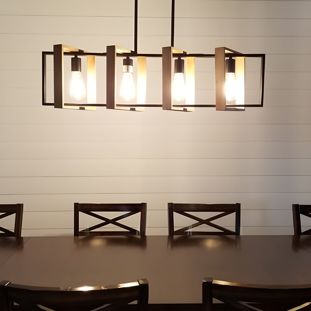 Wood Frame Creative Retro American Style Long Dining Room Chandeliers