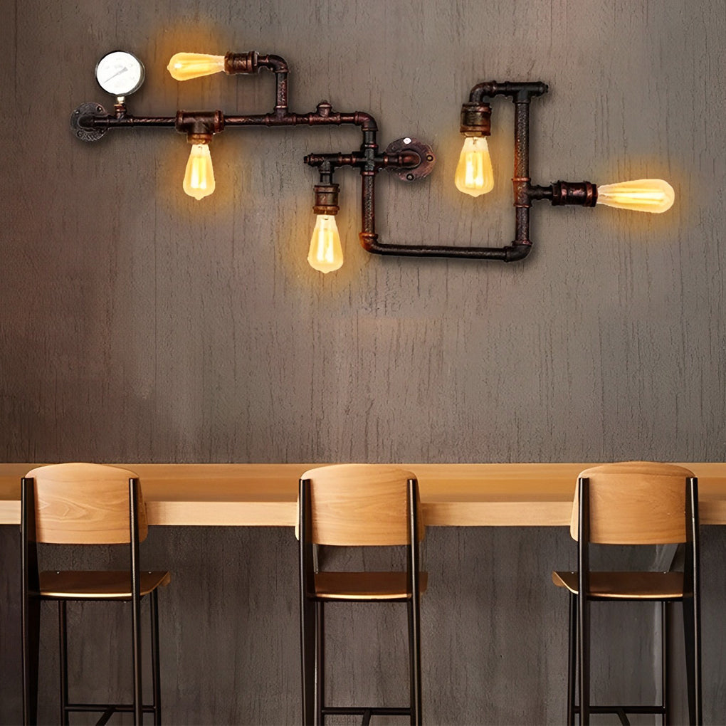 Vintage Iron Water Pipes Retro Creative Industrial Style Wall Light Fixture - Dazuma