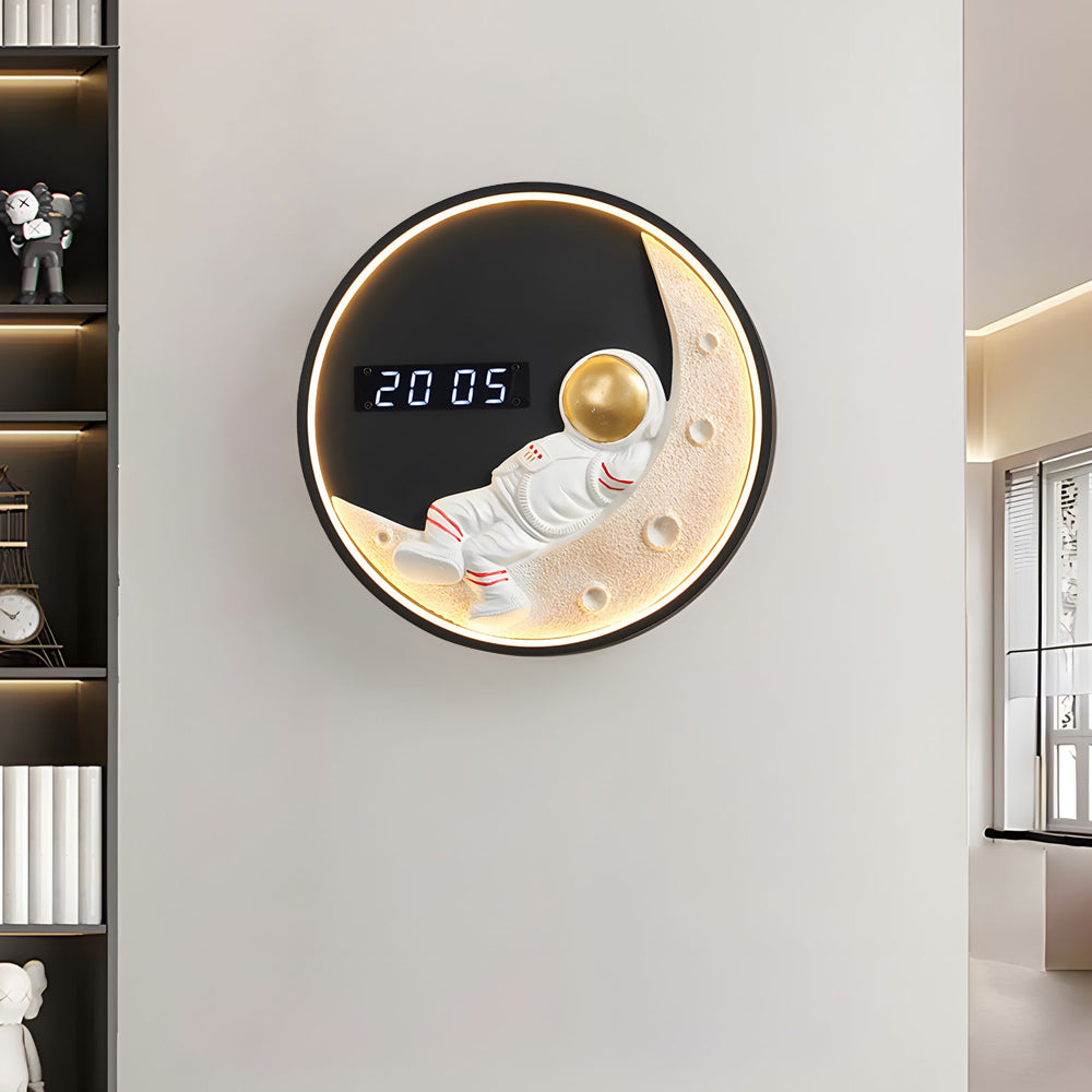 Moon LED Wall Light Wall Digital Clock Astronaut Decor 3 Color Wall Lamp