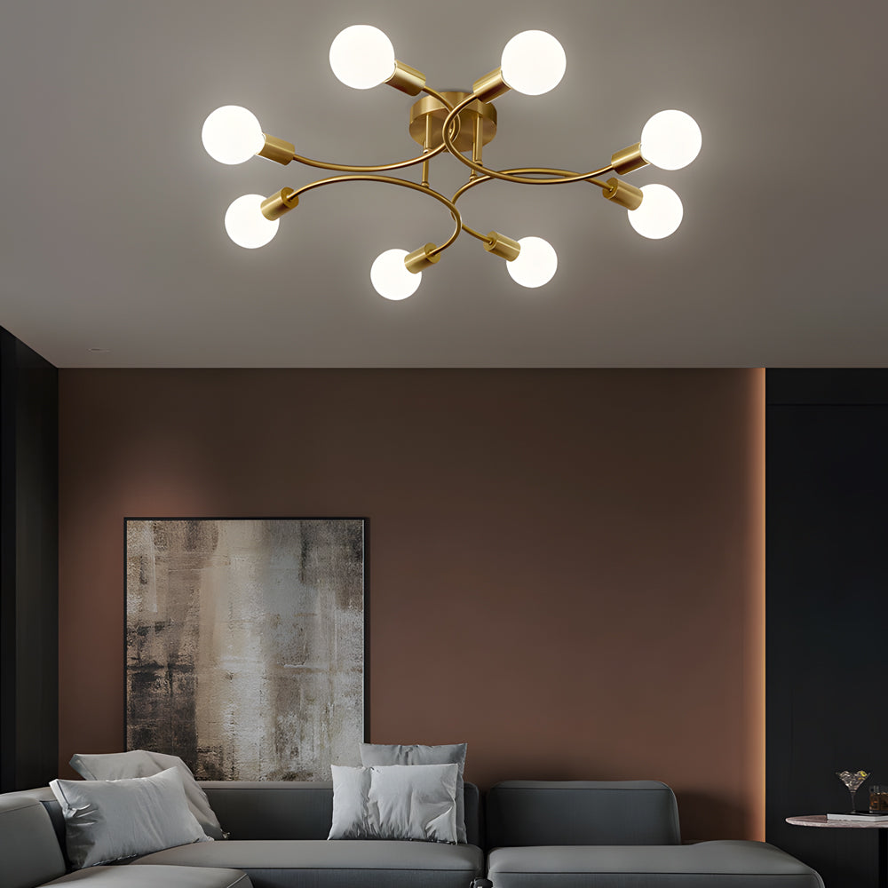 Flush Mount Gold Ceiling Light Curved Arm Modern Iron Light