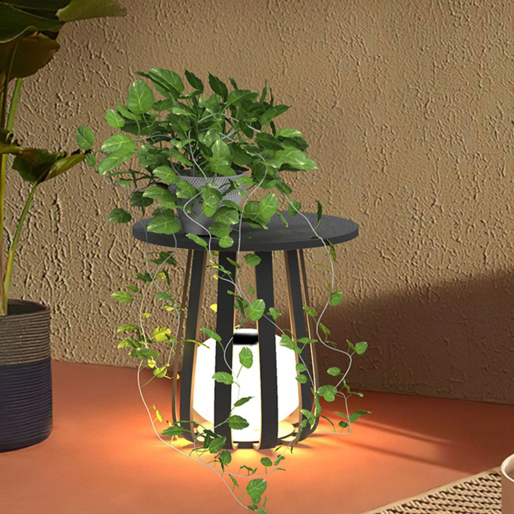 Round Waterproof RGB Iron Small Coffee Table Solar Light Outdoor Lanterns