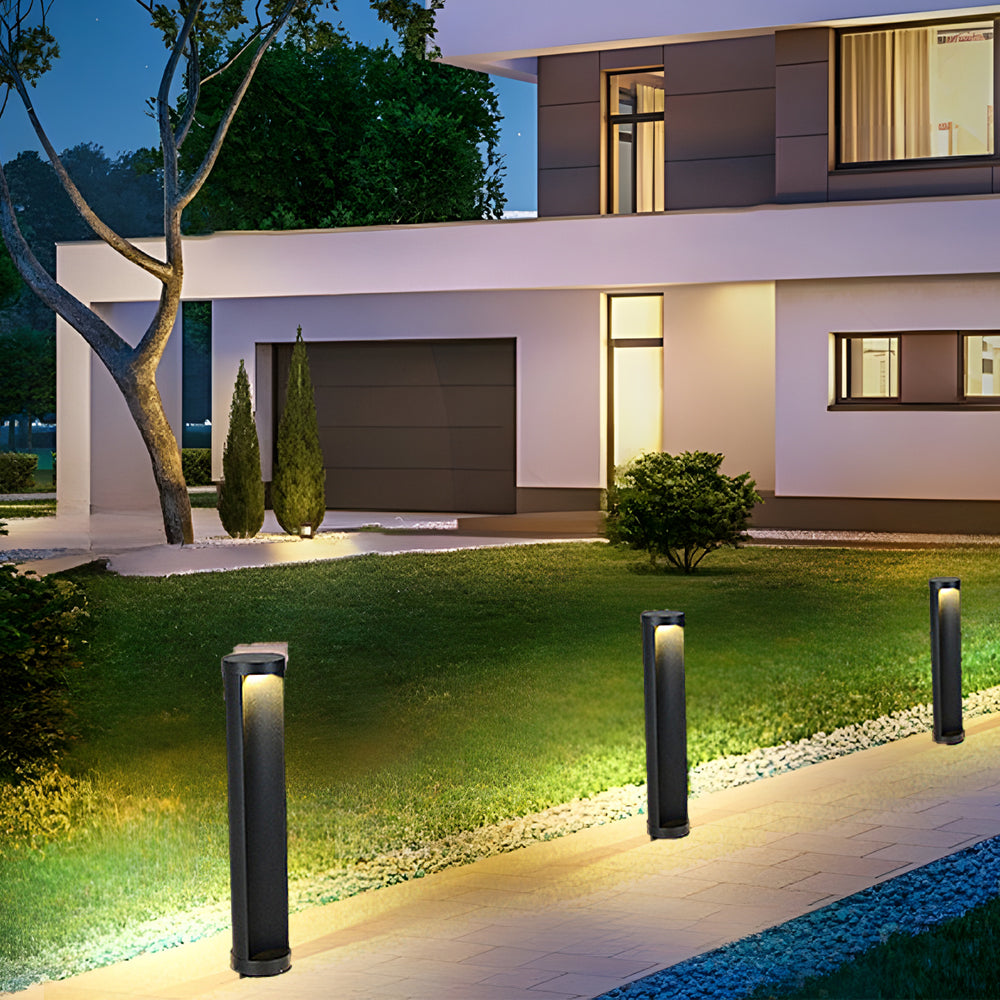 Modern Outdoor Cylinder Lawn Lamp - LED Solar & Hardwired Options