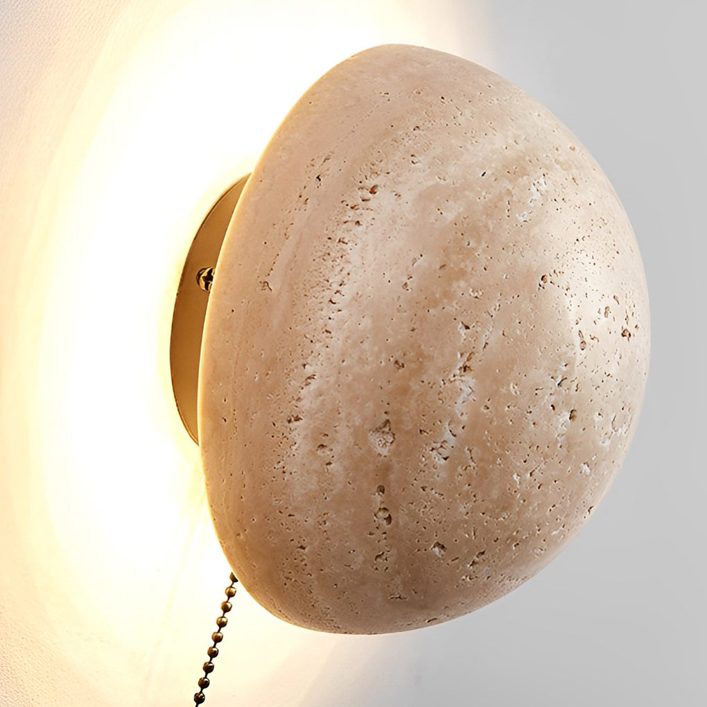 Round Natural Texture Stone Japanese Style Wall Lamp with Pull Switch