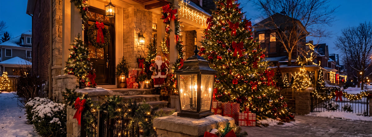 A Christmas welcome — inspirational garden lighting scene