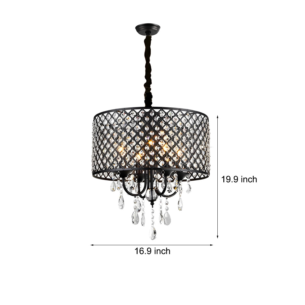 Round Iron Crystal Pendant Retro American Style Chandelier Hanging Lights