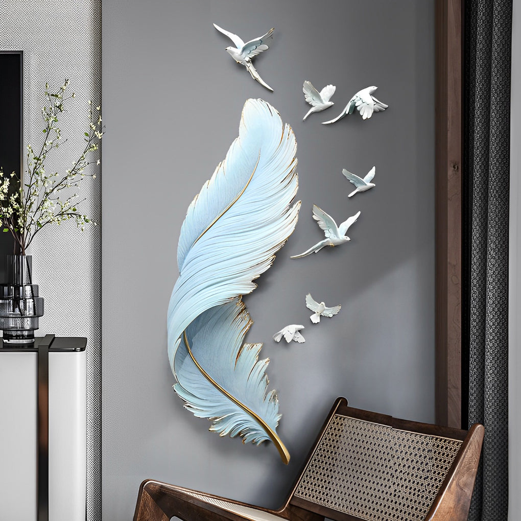 Feathers Birds Decor 3D Art Sculpture Creative Nordic Wall Decor