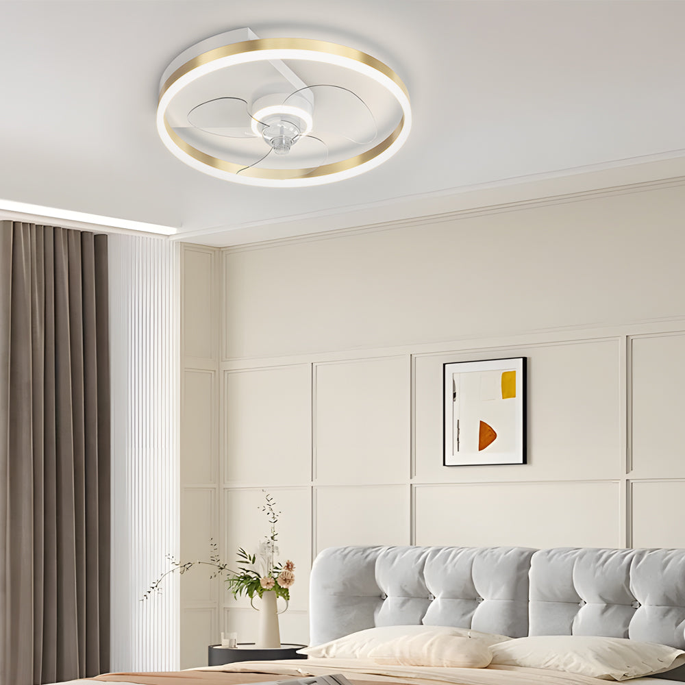 Simple Round Silent LED Three Step Dimming Modern Flush Mount Ceiling Fans