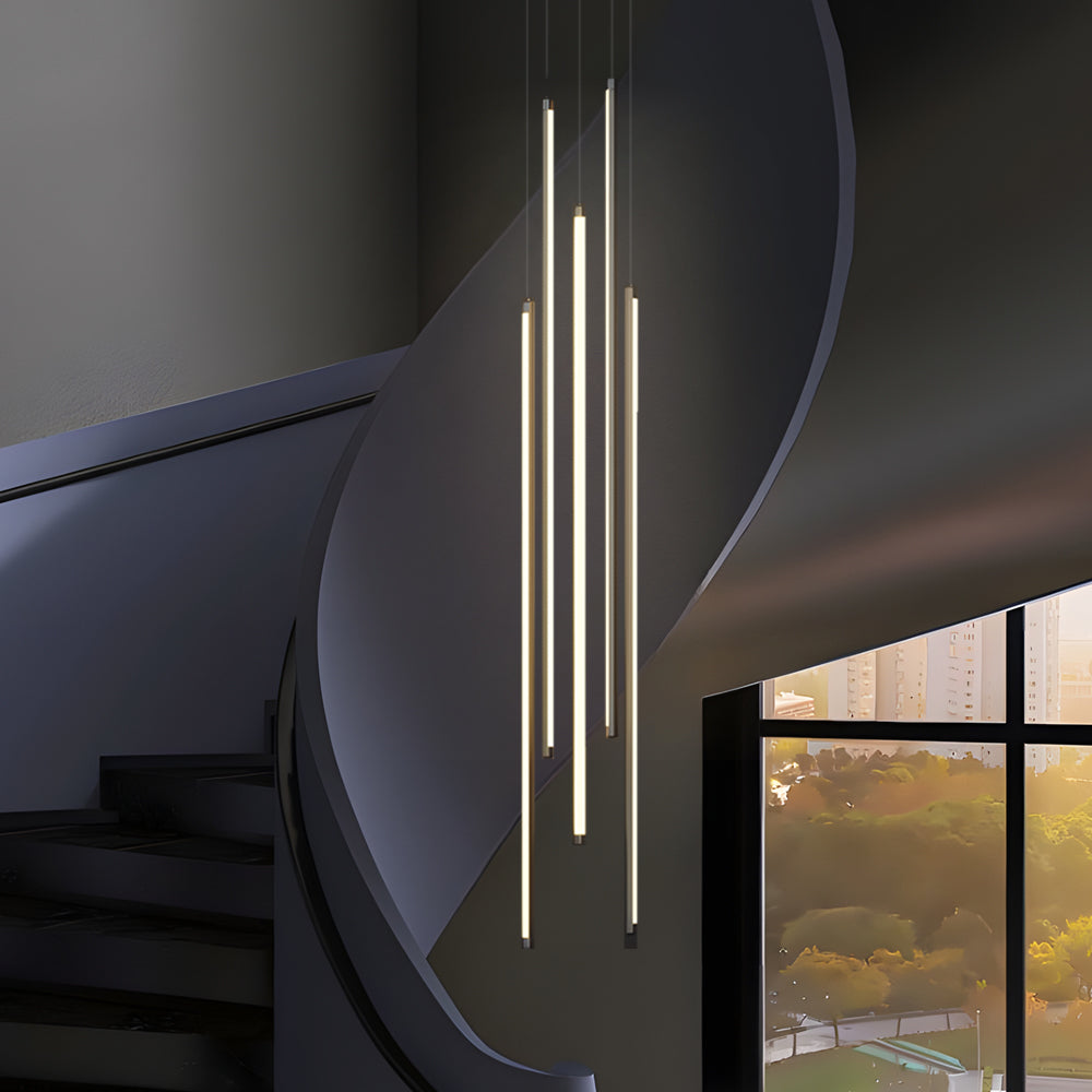 Modern Spiral Multi-Strip Chandelier for Staircases