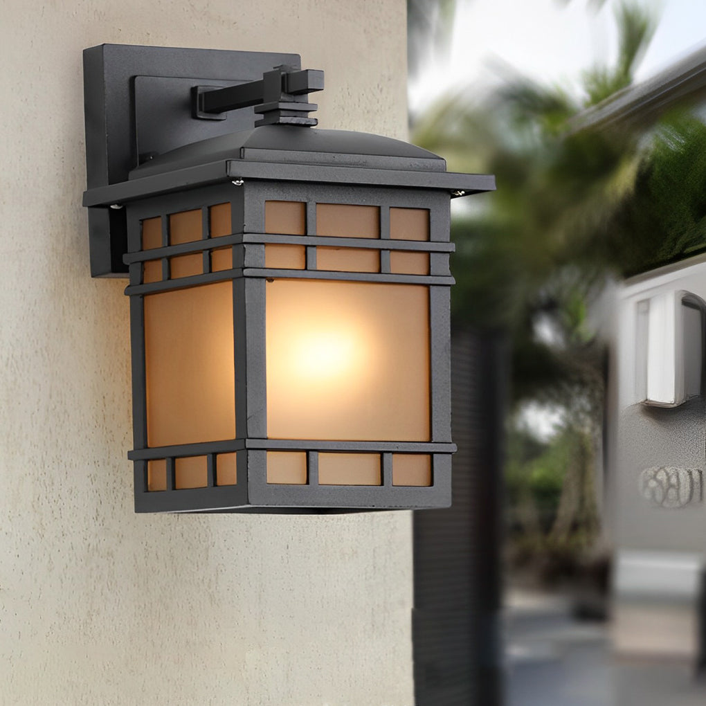 Square Retro Waterproof Yellow Glass Shade Vintage Outdoor Wall Lights