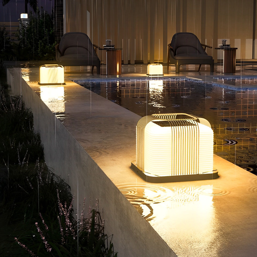 Square Creative LED Waterproof PE Shade Modern Solar Fence Post Lights