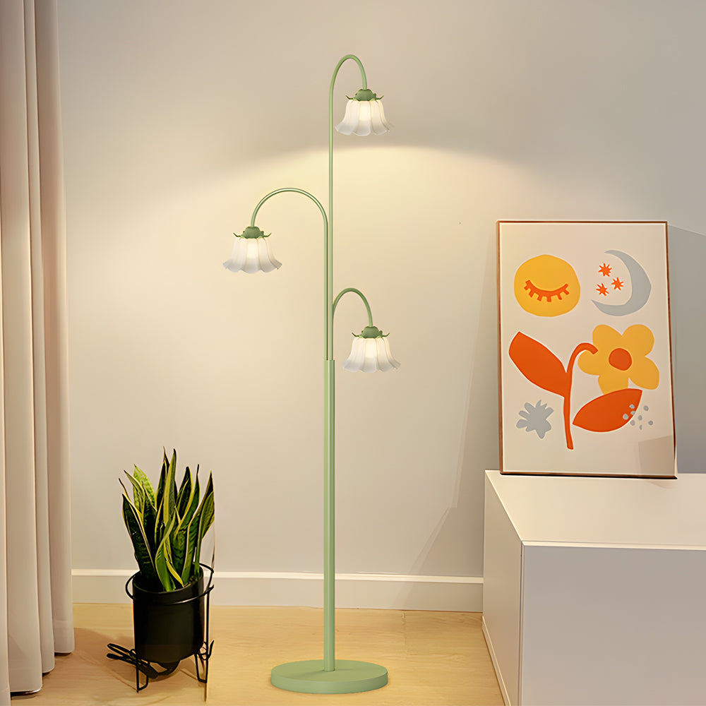 3 Flowers Pastoral Three Step Dimming Green Modern Floor Lamp Standing Lamp - Dazuma