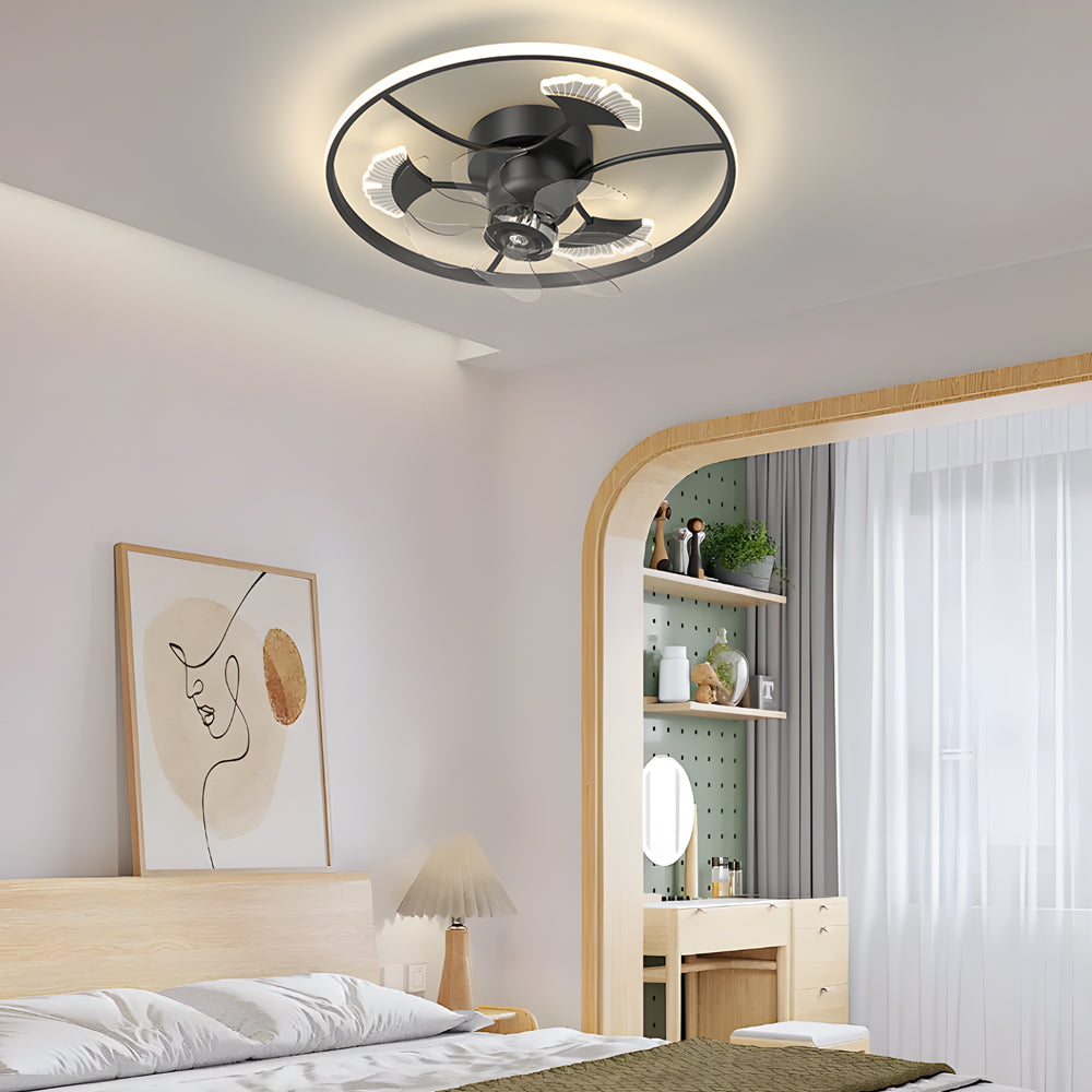 Round Ginkgo Leaves Decor 3 Step Dimming Modern Fans Ceiling with Lights