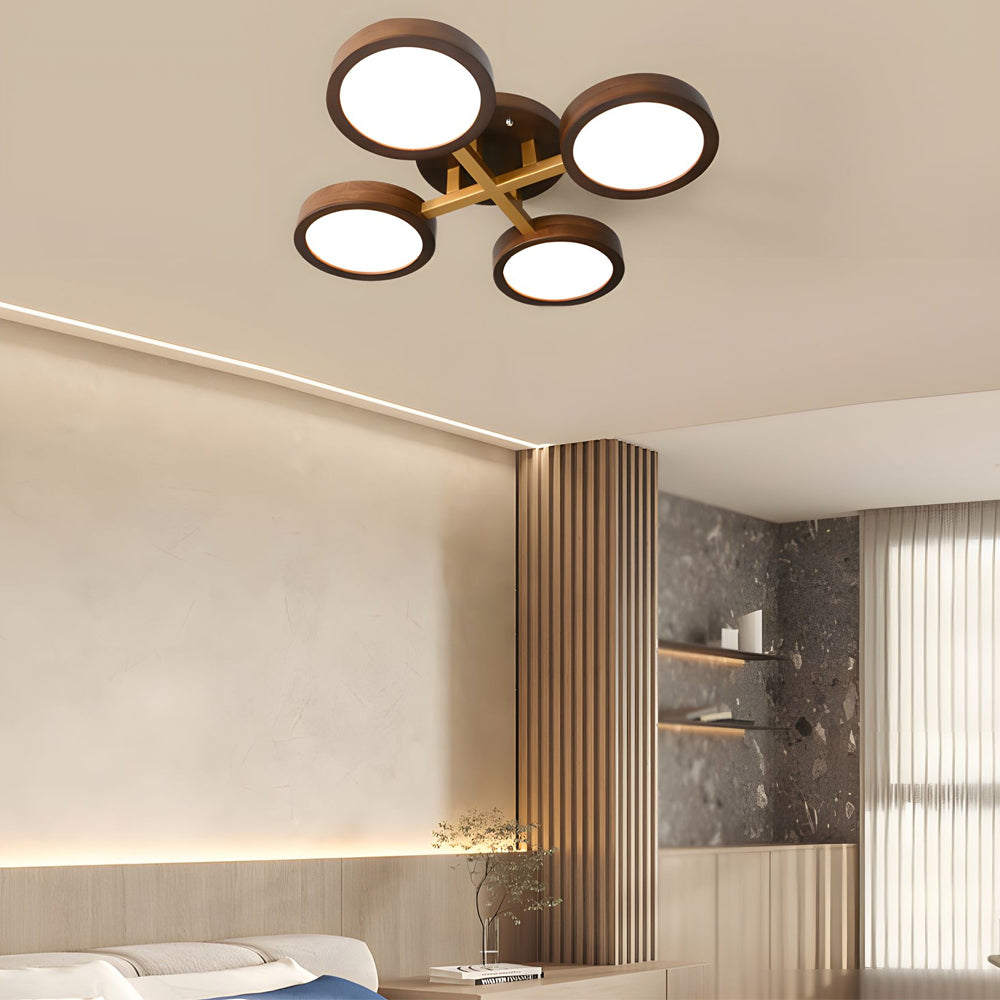 Modern Sputnik 3/4/5-Light Walnut Circles Flush Mount LED Ceiling Light