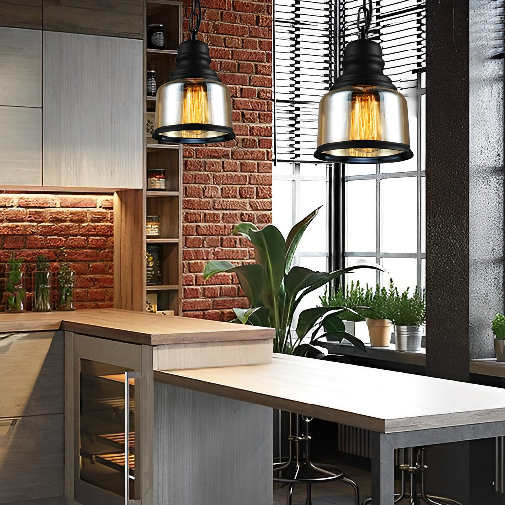 Retro Bottle Brown Glass Shade Creative Industrial Pendant Lights Chandelier - Dazuma