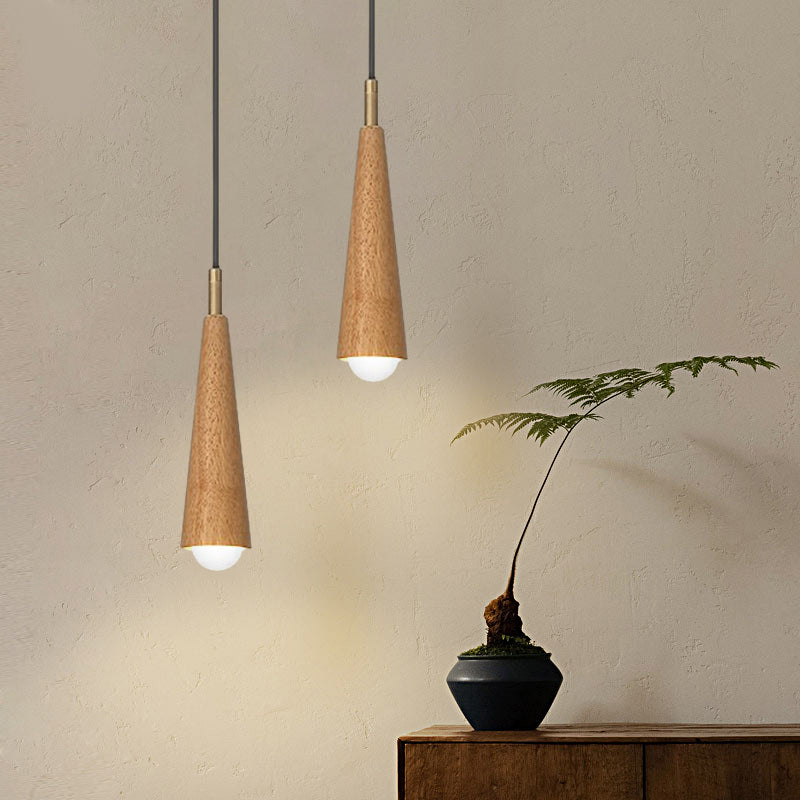 Wood Cone Three Step Dimming Copper LED Modern Pendant Lights Hanging Lamp - Dazuma