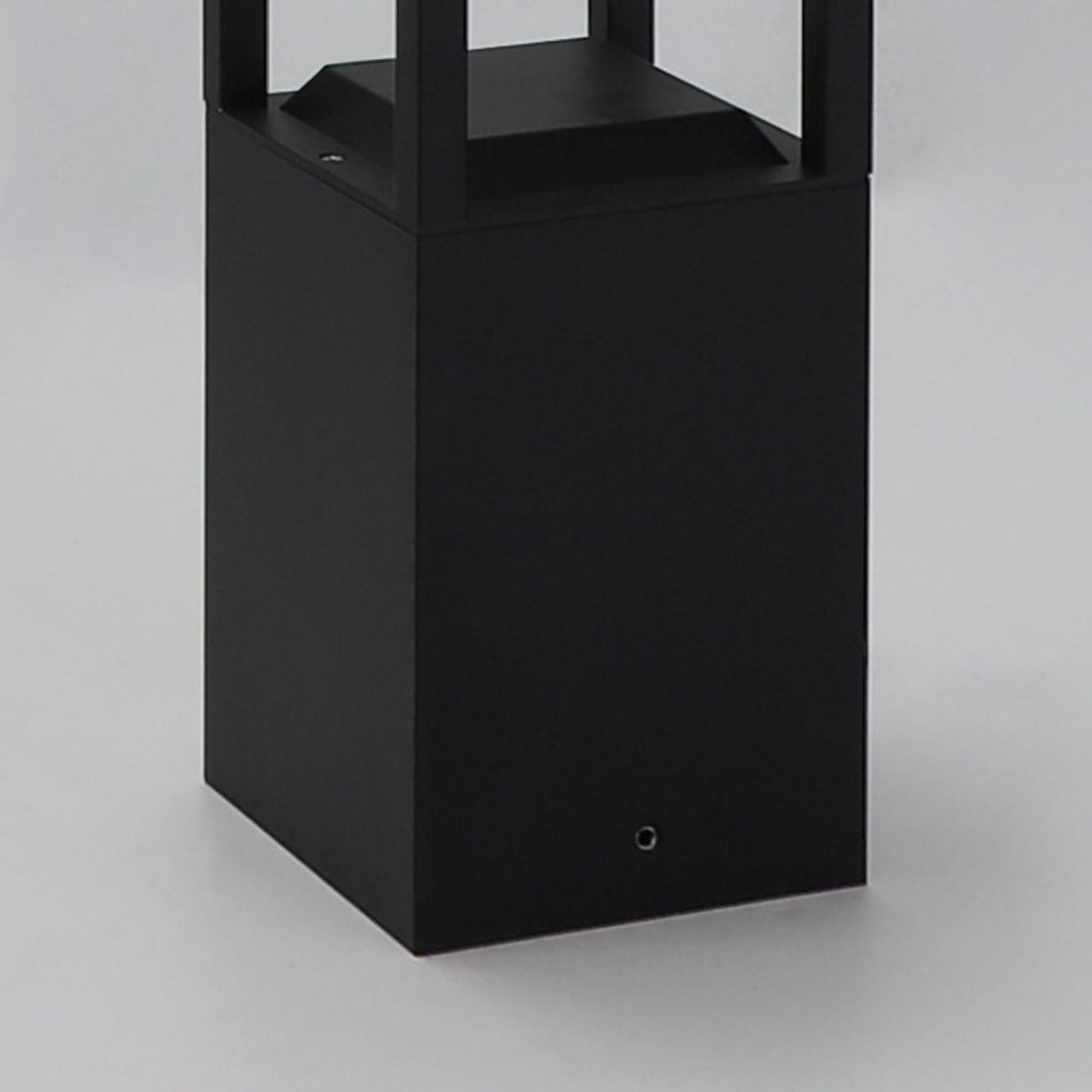 Hollow Rectangular Solar LED Pathway Bollard Lights Black Aluminum Modern Design