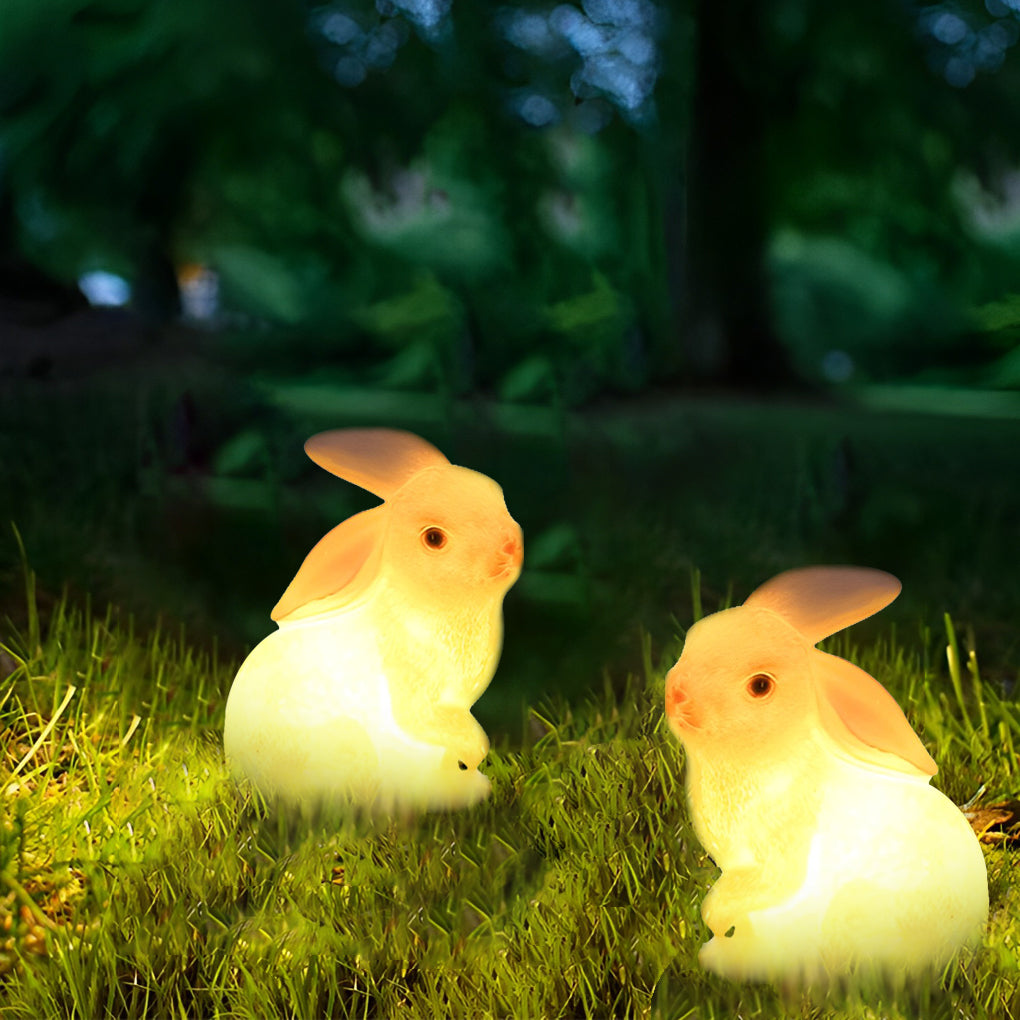 Resin Fiberglass Rabbits Creative Waterproof White Modern Garden Lights