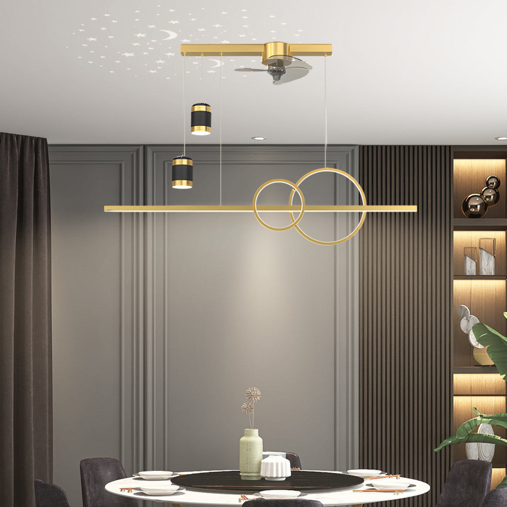 3 Step Dimming Creative Projection Modern Dining Room Chandelier with Fans