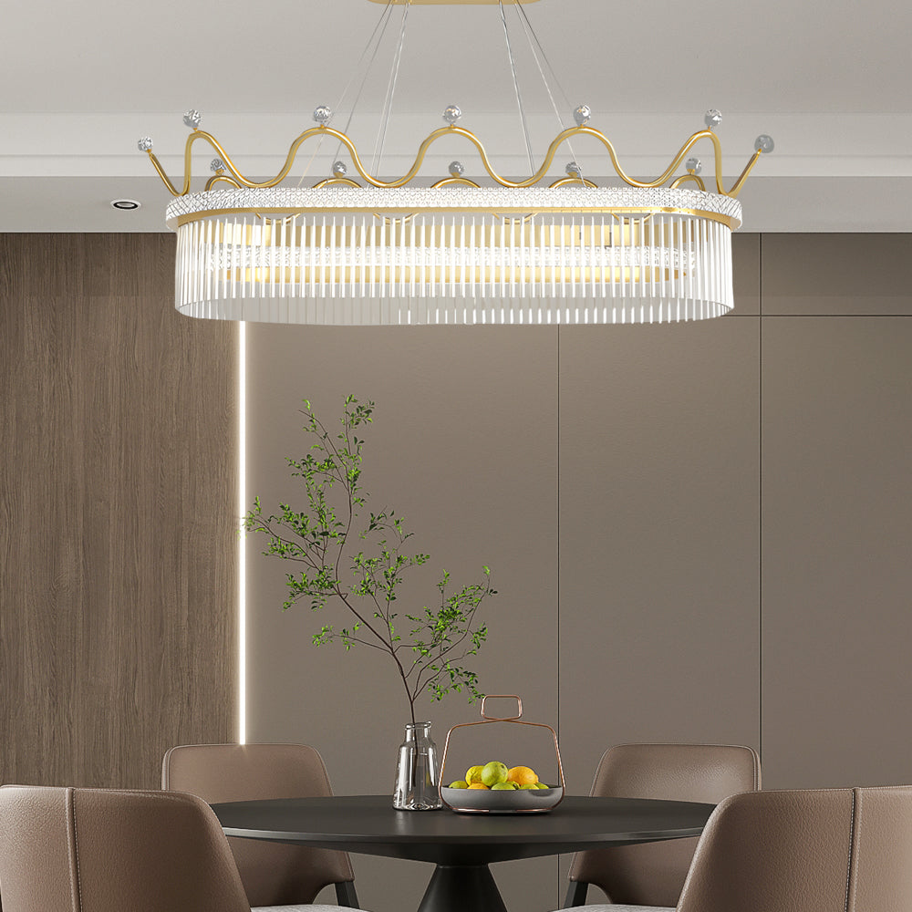 1/2 Layers Long Oval Crystal Crowns Three Step Dimming Modern Chandelier