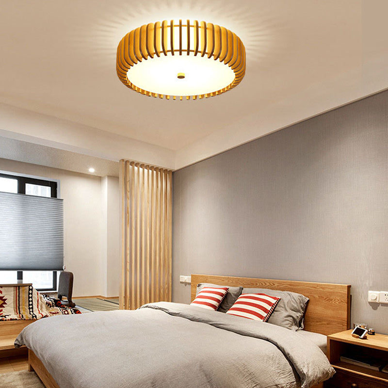 Creative Wood Round 3 Step Dimming LED Nordic Bedroom Ceiling Lights