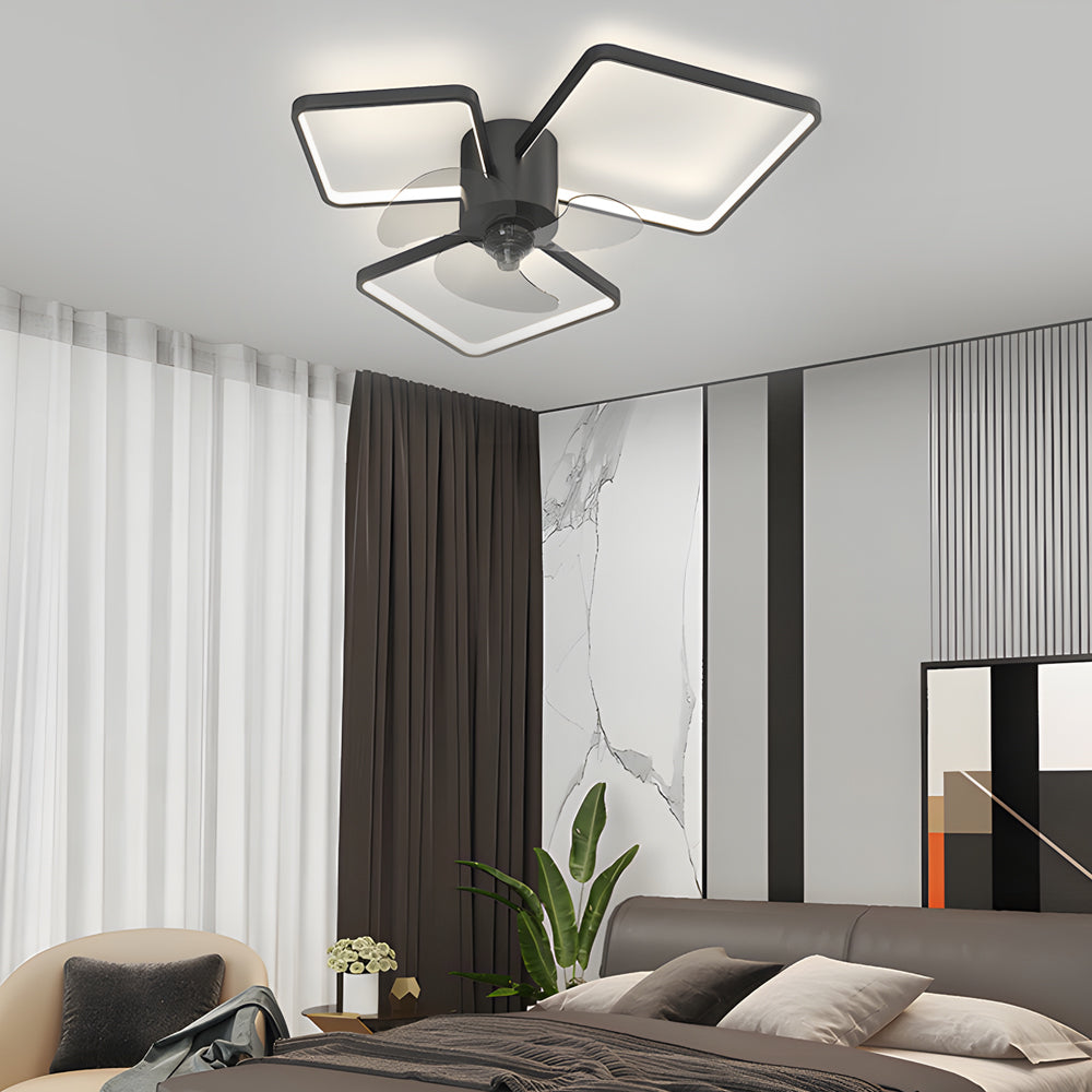 Square Round Rings Three Step Dimming LED Silent Modern Ceiling Fans Lamp - Dazuma