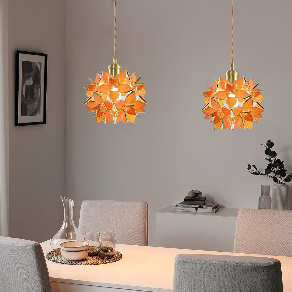 Glass Gardenia Petals Romantic Warm LED French Style Pendant Lights Fixture - Dazuma