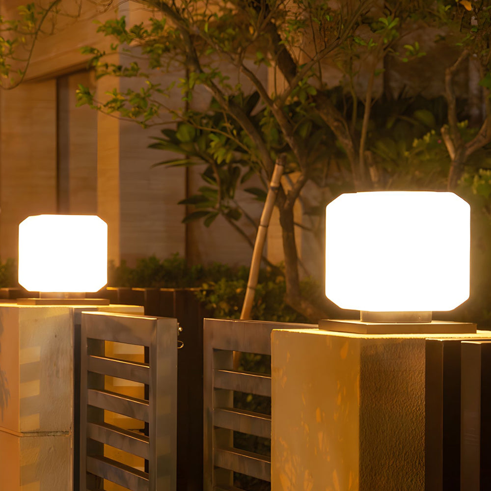 Modern Square Outdoor Column Lamp White Acrylic Solar or Hardwired Post Light - Dazuma.us