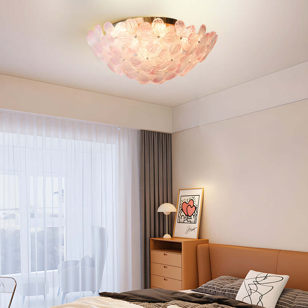 Glass Semi Flush Mount Ceiling Light French Petal Light